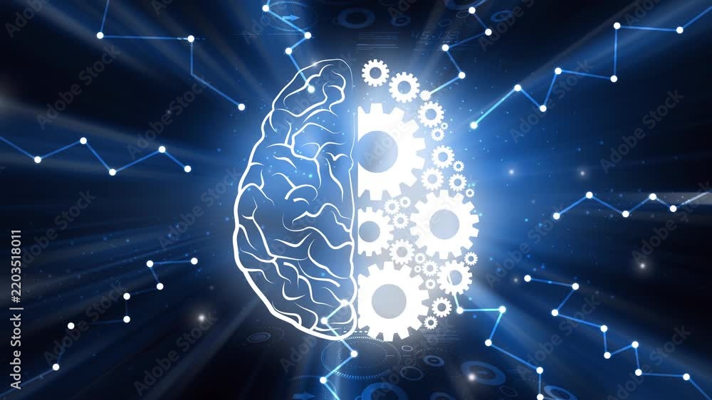 Artificial Intelligence Digital Brain and Gears Animation Stock Video ...