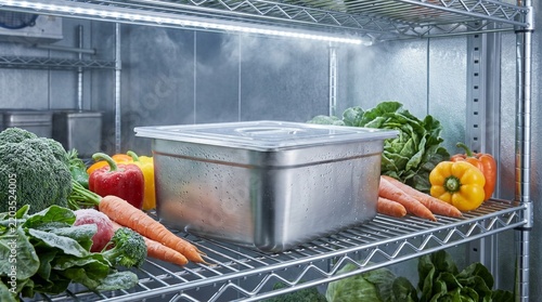 Fresh Vegetables Stored in Commercial Refrigerated Food Display