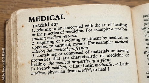 Close-up of a dictionary page open to the definition of 