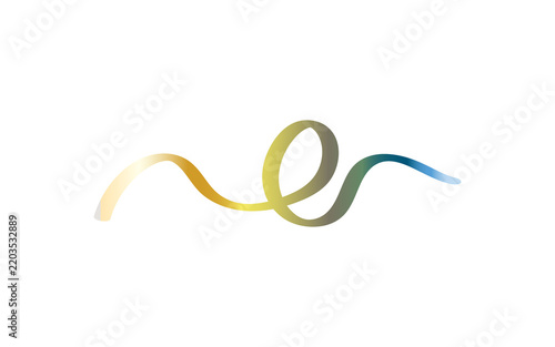 A beautiful elegant golden and blue gradient ribbon swirl design element representing a decorative abstract flourish isolated on transparent background for creative graphic