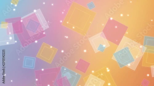 Abstract motion background, with floating colorful, squares and glowing, particles, soft gradient aesthetic