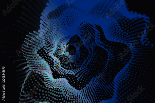 Blue 3D Abstract Digital Wave with Glowing Particles and Futuristic Technology