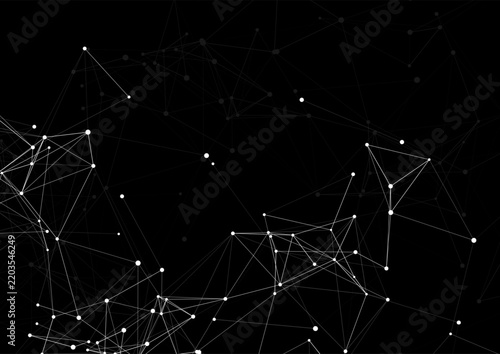 Black Digital Network Technology Background with Glowing Connected Lines