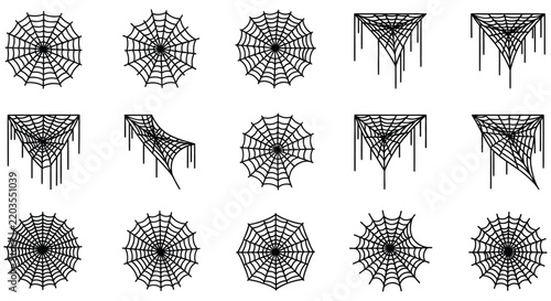 Collection of black vector spiderwebs on a white background arachnid