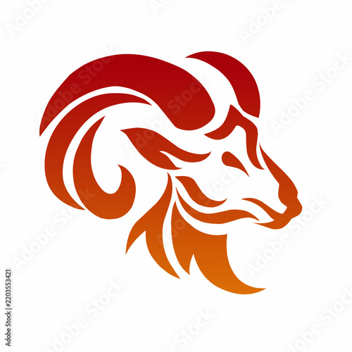Fiery stylized ram head with curved horns representing strength and Aries zodiac sign