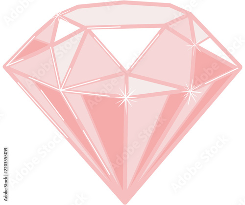 Pink diamond gemstone illustration, sparkling crystal vector icon isolated on white background