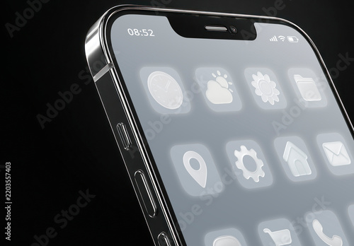 Modern Smartphone Mockup PSD Showing Sleek Black Phone Screen Closeup