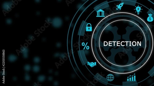 Digital detection hud interface with business and gear animation for cyber security and data analytics