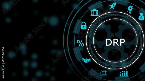 Drp disaster recovery plan concept with digital hud interface and business continuity risk management