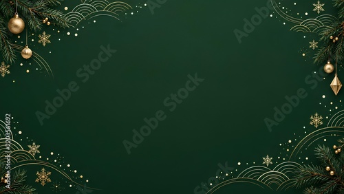 深い緑の空間に金の波紋とオーナメントが舞うクリスマスの和モダン（生成AI）