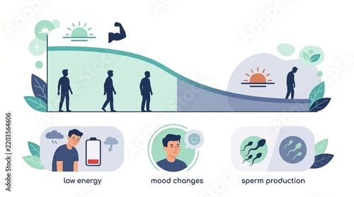 Male reproductive health concerns, highlighting low energy, mood changes, and how they relate to sperm production and wellness.