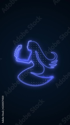Vertical Neon Blue Virgo Zodiac Sign Border Outline Loop Background