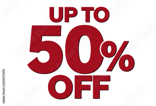 Eyecatching bold red sale discount banner with up to fifty percent off promotion text
