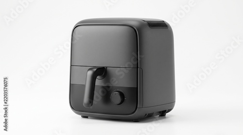Modern matte black air fryer on a clean white background, representing healthy cooking and kitchen appliances