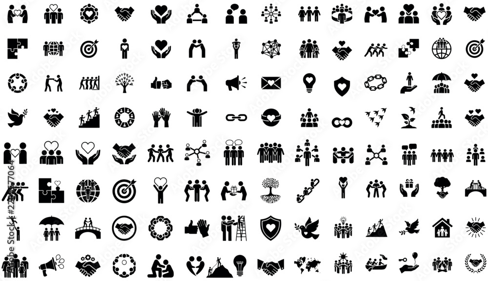 Obraz premium Relationship management line icon set. Communication, collab, networking, partnership, customer, teamwork, engagement, trust, connection, support, interaction. Editable stroke. Vector illustration