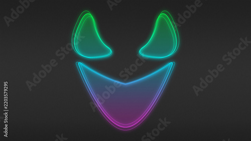 Neon Green-Blue-Purple Ombre Spooky Halloween Smile Outline Futuristic Digital Glow Halftone Illustration