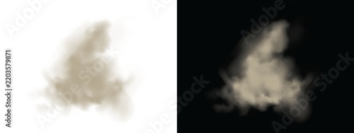 Realistic dust cloud or smoke explosion isolated on transparent background, dynamic swirling particles for visual effects, game design, and compositing elements
