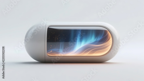 White capsule with aurora display