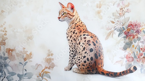 Serval Cat Watercolor Illustration