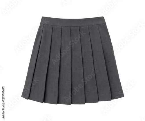 Classic gray pleated mini skirt with a structured waistband, neatly folded and isolated on a clean white background