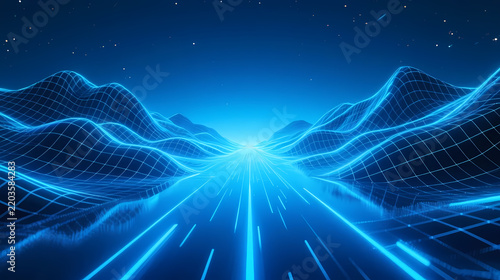 Blue grid mountains under starry explosion