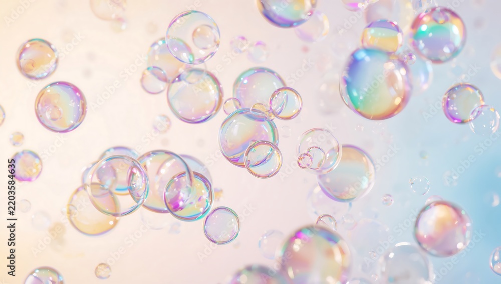 Obraz premium Generative AI colorful soap bubbles floating in air with pastel background