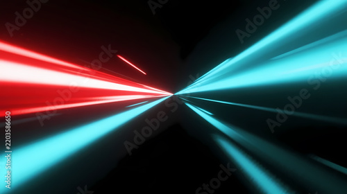 Red and cyan light rays converging