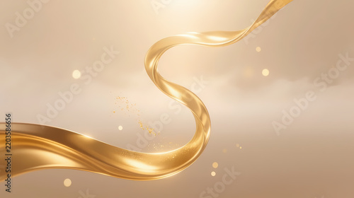 Golden ribbon flowing on creamy background