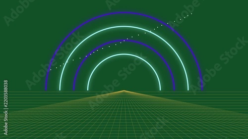 Futuristic Neon Arcs and Grid Perspective Animation Motion Background