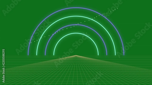 Futuristic Neon Arcs and Grid Perspective Animation Motion Background