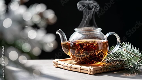 Steaming Tea in Glass Teapot.