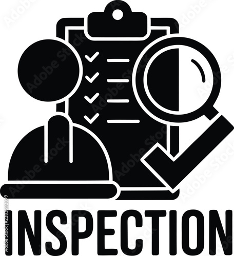 Inspector with clipboard and magnifying glass for site audit and quality control verification