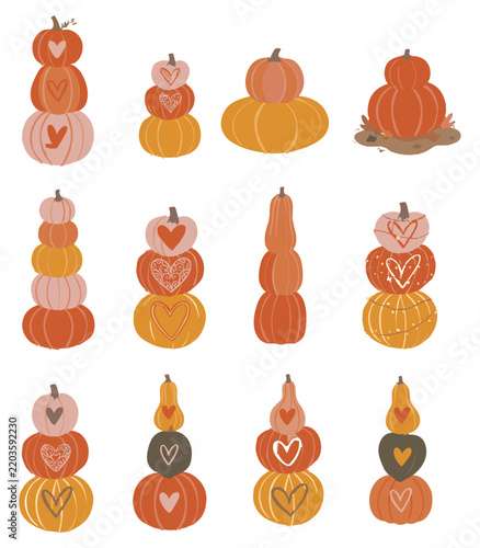 Cute Autumn Pumpkin Stacks Vector Collection