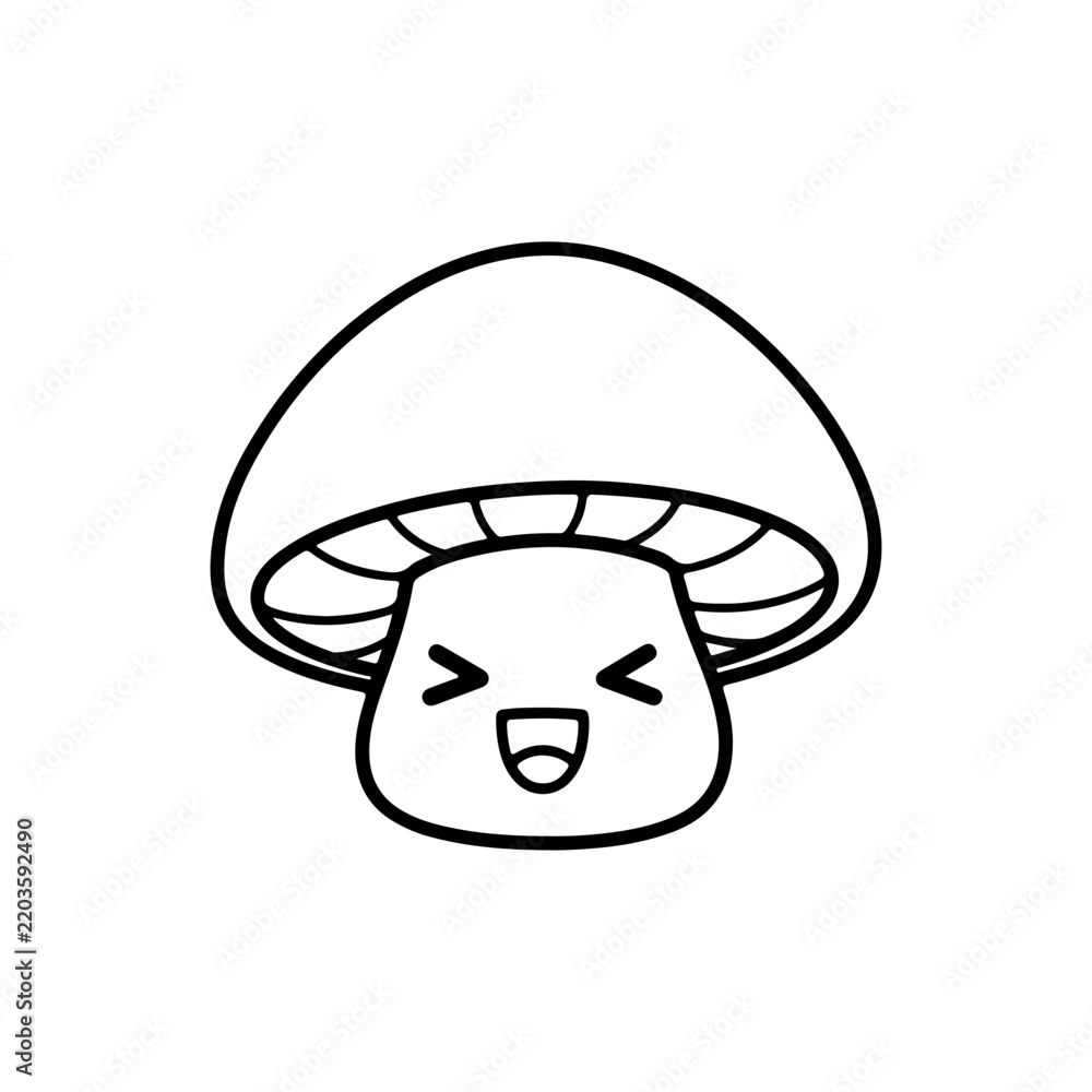 Fototapeta premium Cute Happy Mushroom Character Black Outline