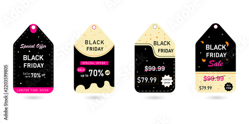 Set of black friday sale price tags isolated on a transparent background