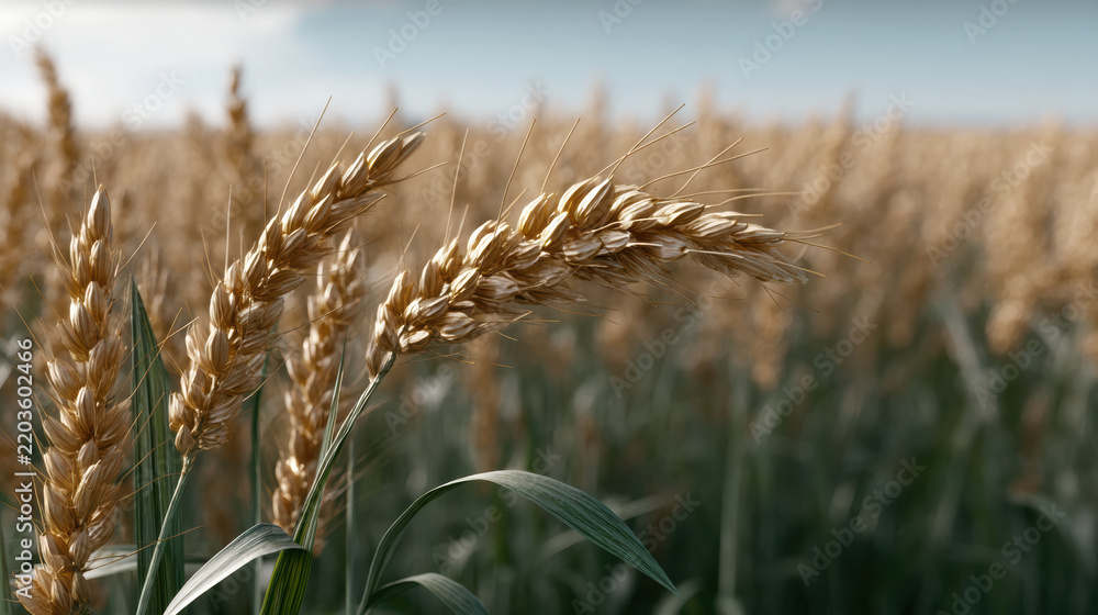 Obraz premium Wheat field grain agriculture crop rural golden nature outdoor summer closeup harvest farm landscape food plant ear sky growth