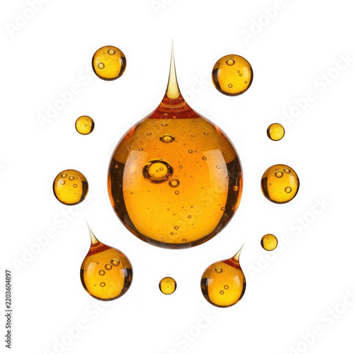 Close Up Golden Liquid Droplets Floating With Reflective Light Effects transparent background