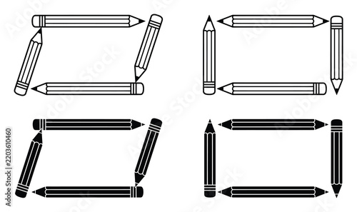 Set of pencil frames and borders, school and education stationery concept, black and white for creative and projects
