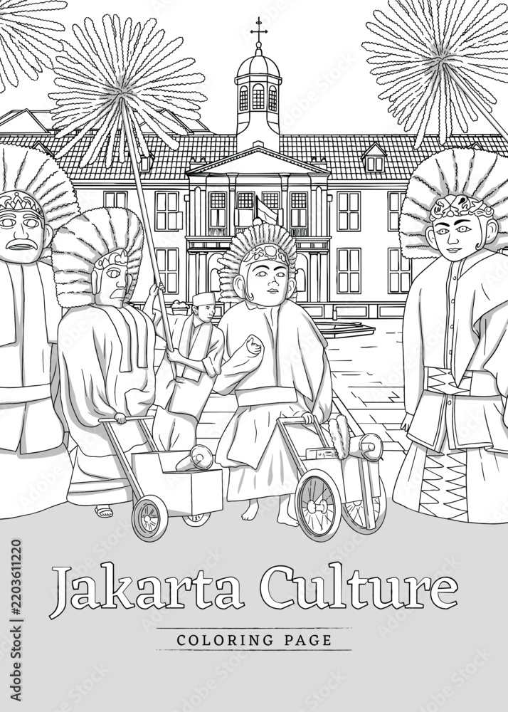 Obraz premium Betawi betawi jakarta design layout for coloring pages in outline style