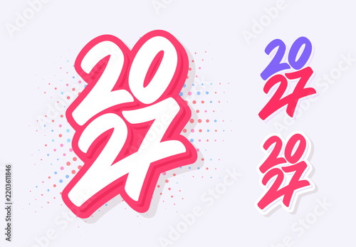 2027 Year Handwritten Number Vector Lettering. A set of three design options.