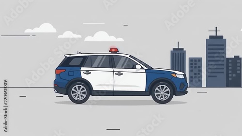 Police SUV Car Driving with Flashing Siren Light - Flat Animation Video