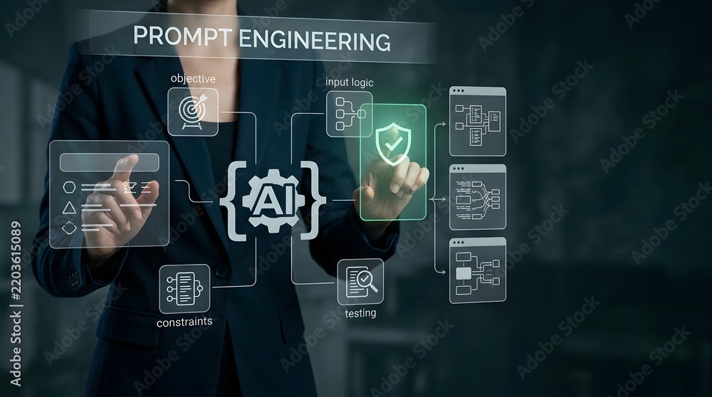 Obraz premium The future of technology a person interacting with artificial intelligence and digital interfaces