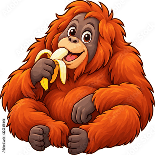 Cute Proboscis Monkey Eating Banana Cartoon Character Isolated on Transparent Background