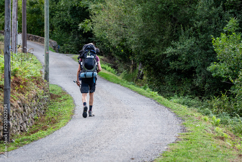 Solo hiker on the GR 10 (Great Pyrenees Crossing), Melles, Haute-Garonne department, Midi-Pyrénées, France
