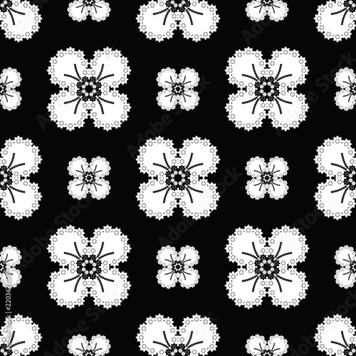 Принти на полотні Seamless Black and White Damask Floral Pattern, Elegant Vintage Lace Background