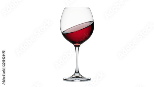 Red wine swirling in a clear glass goblet, isolated on transparent background