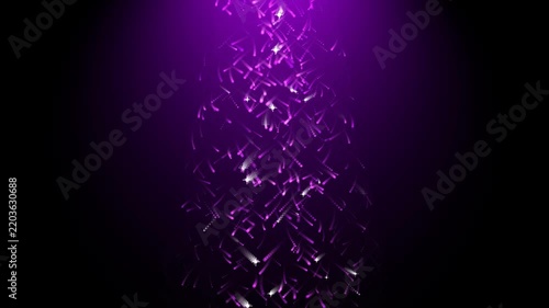 Abstract purple light particles falling motion vertically against a dark black background