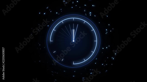 Futuristic Blue Neon Clock Fast Spinning Time Lapse Motion Loop Video