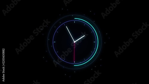 Futuristic Neon HUD Analog Clock Motion Graphic Loop Video