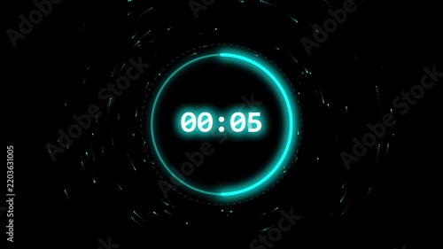 Digital countdown timer displaying nine seconds remaining motion in a glowing blue oval